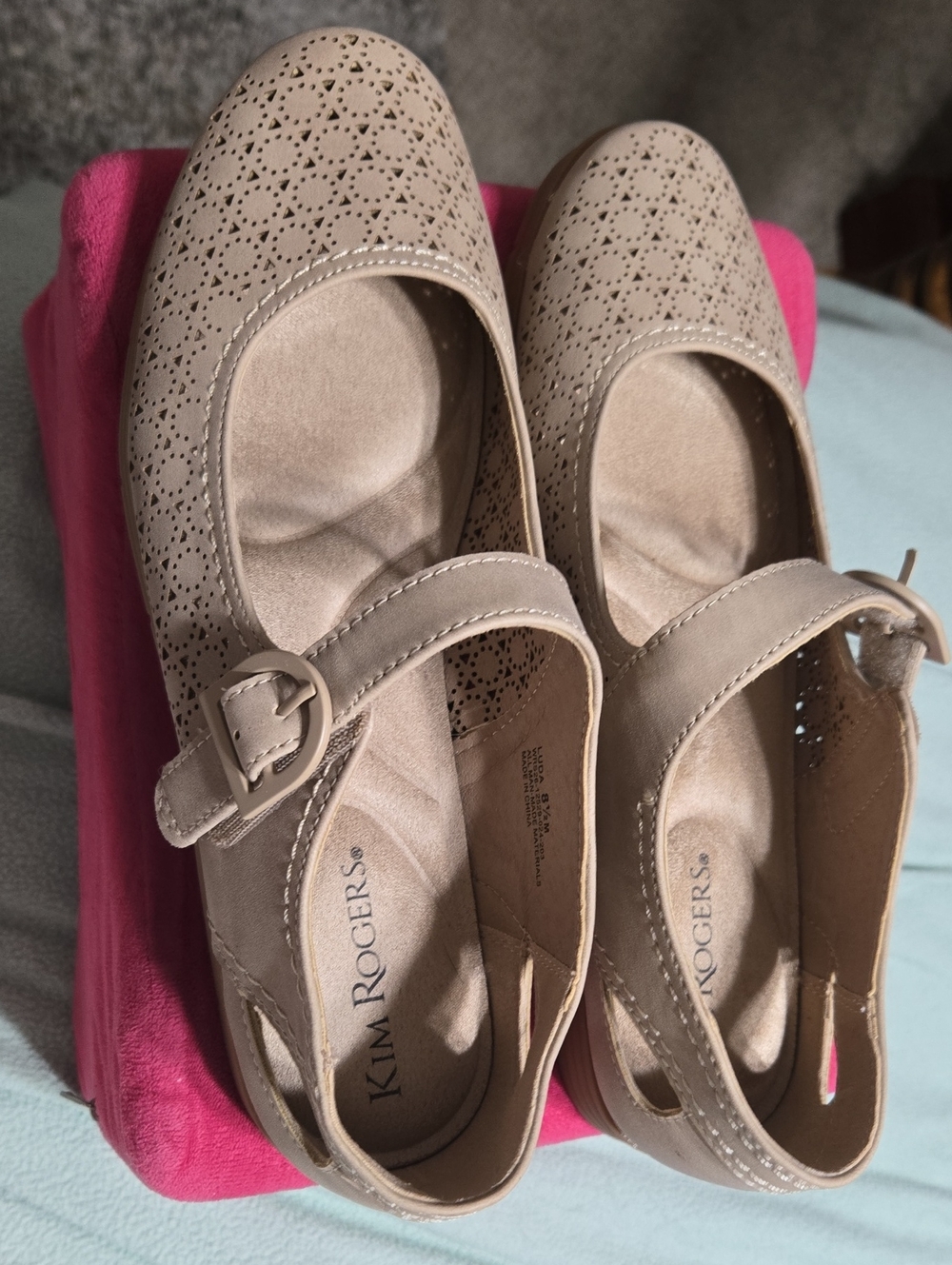 Kim Rogers Taupe Perforated Mary Jane Flats